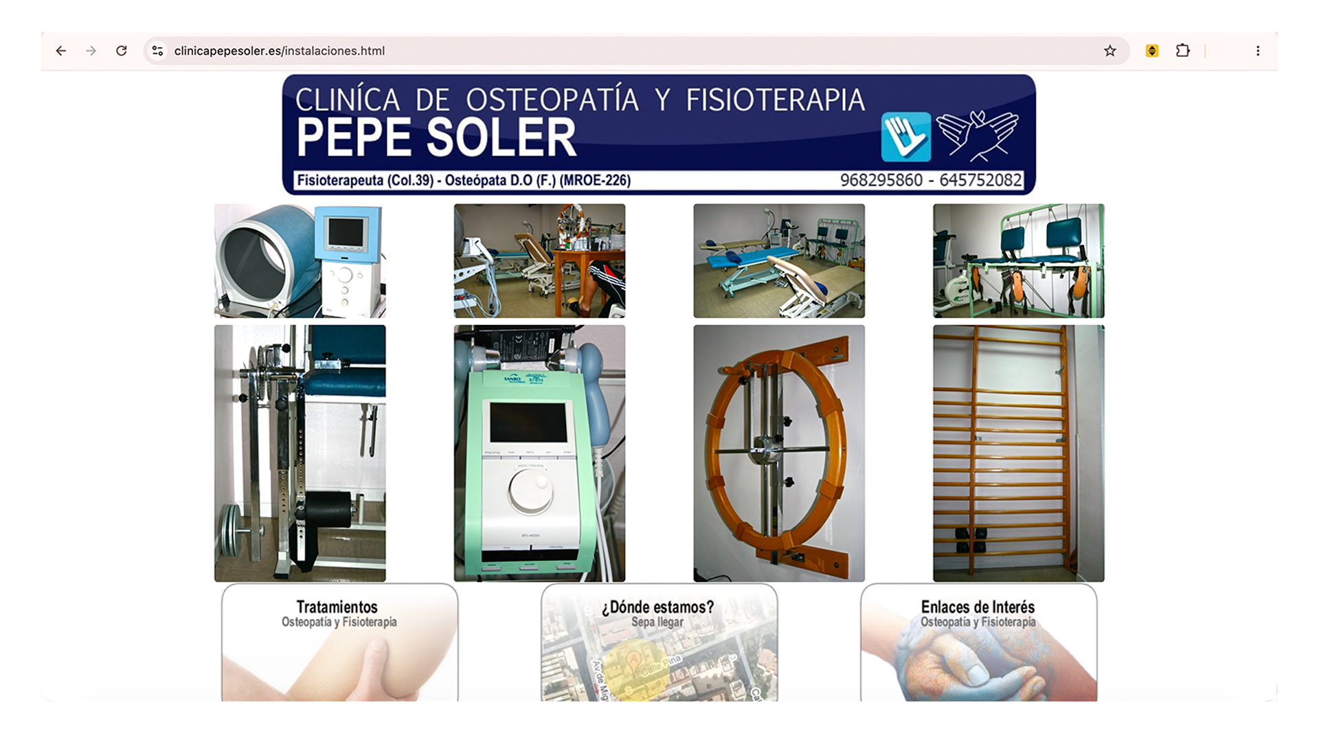 Captura de instalaciones de la web antigua de Clínica Pepe Soler