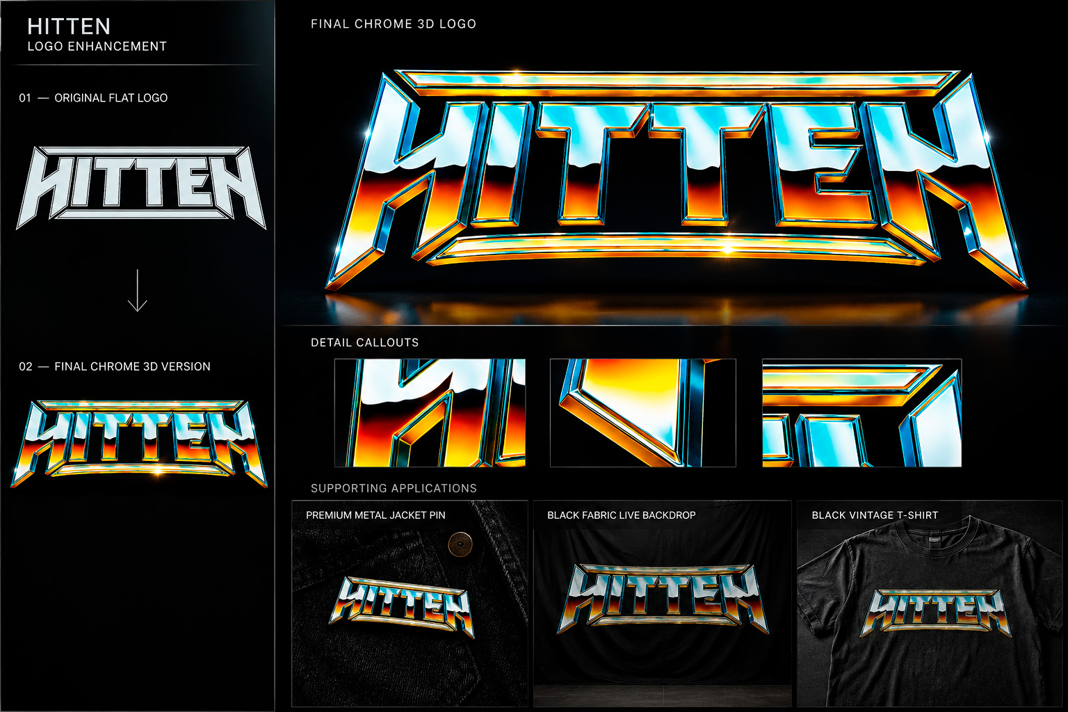 Estudio de logo Hitten - chrome 3D logo enhancement