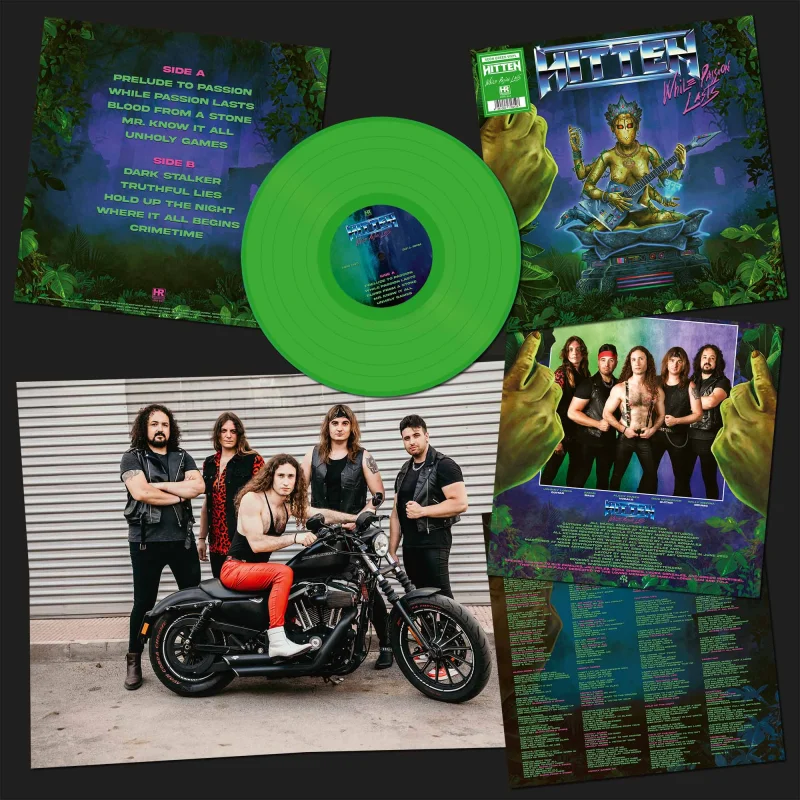 Portada del LP While Passion Lasts de Hitten, edición vinilo verde neón